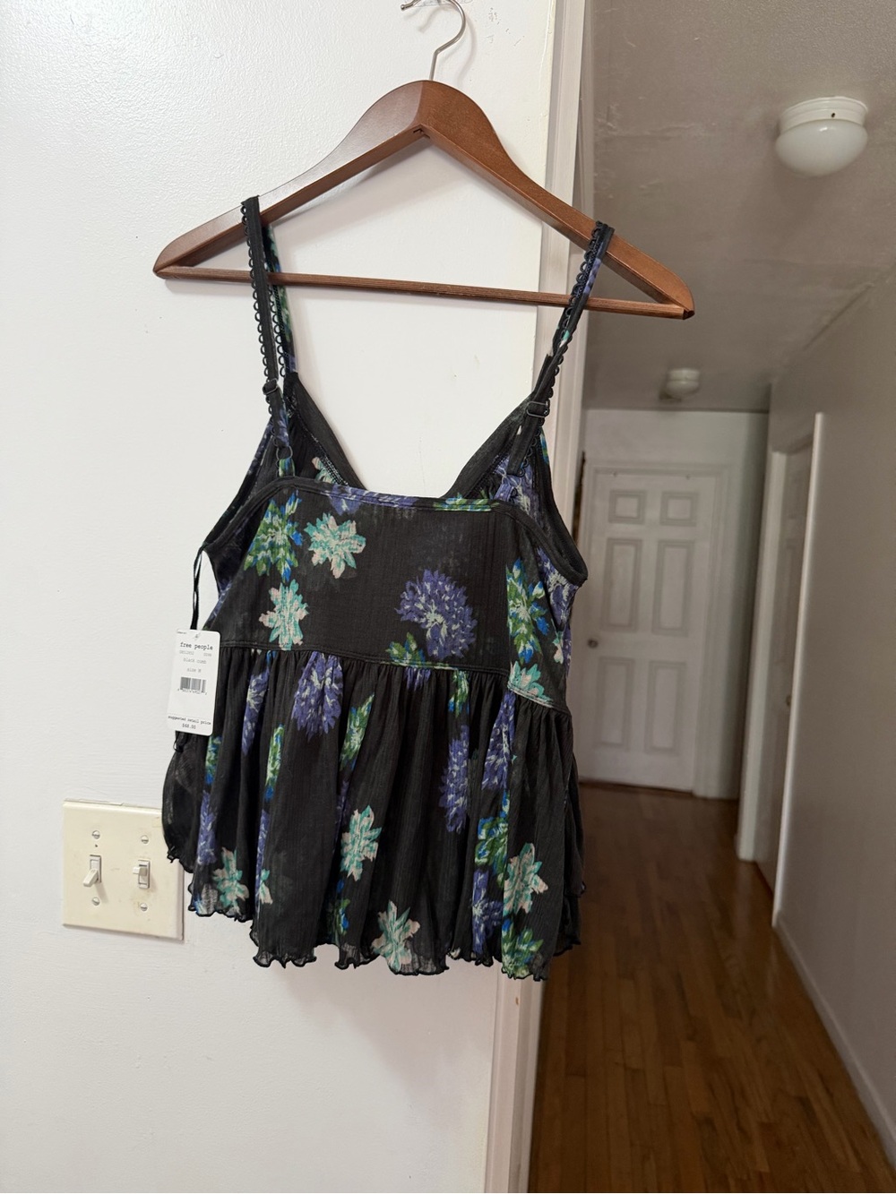 Free People Black Floral Spaghetti Strap Camisole